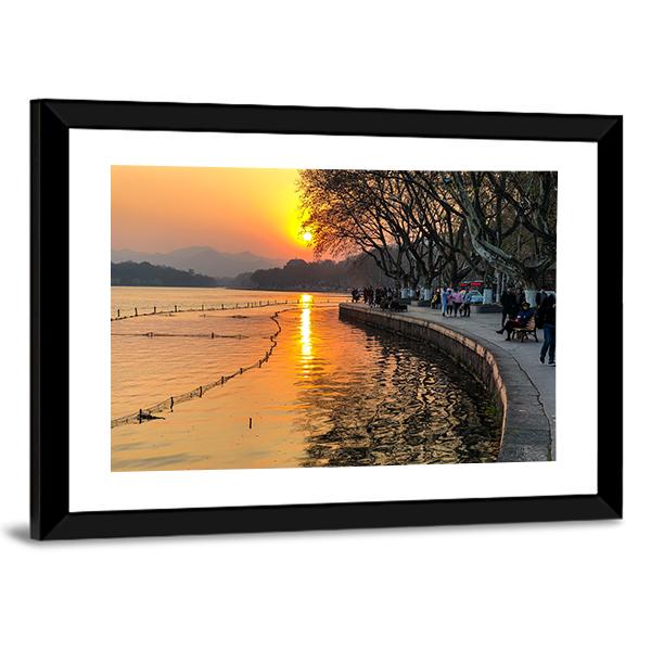 View Of The West Lake During Sunset Canvas Wall Art-3 Horizontal-Gallery Wrap-25" x 16"-Tiaracle