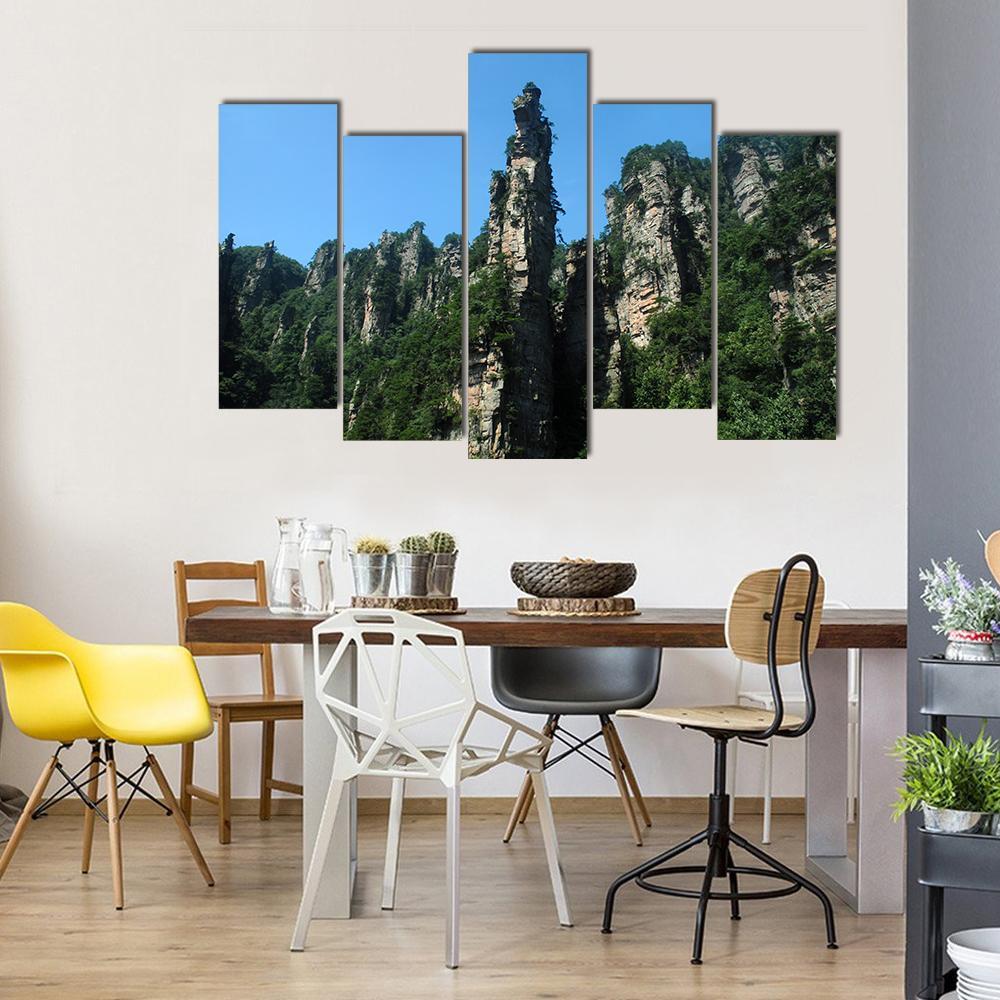 View Of Tianzishan Mountain Under Blue Sky In China Canvas Wall Art-5 Pop-Gallery Wrap-47" x 32"-Tiaracle
