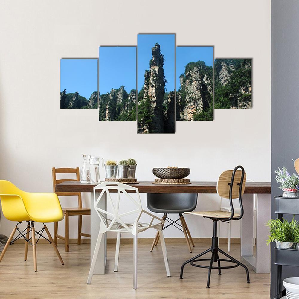 View Of Tianzishan Mountain Under Blue Sky In China Canvas Wall Art-5 Star-Gallery Wrap-62" x 32"-Tiaracle