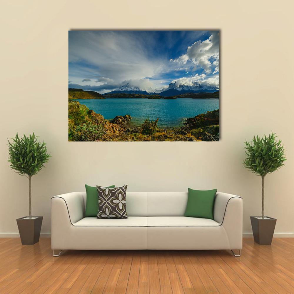Torres Mountains From Lake Canvas Wall Art-1 Piece-Gallery Wrap-48" x 32"-Tiaracle