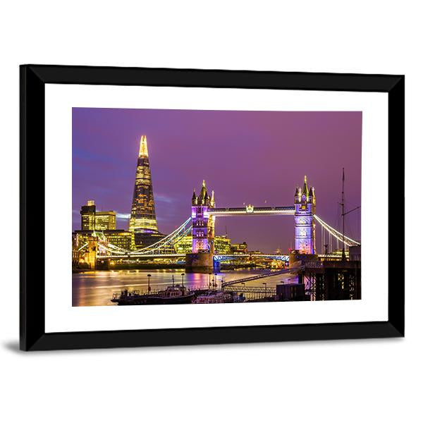 View of Tower Bridge In The Evening London Canvas Wall Art-3 Horizontal-Gallery Wrap-25" x 16"-Tiaracle