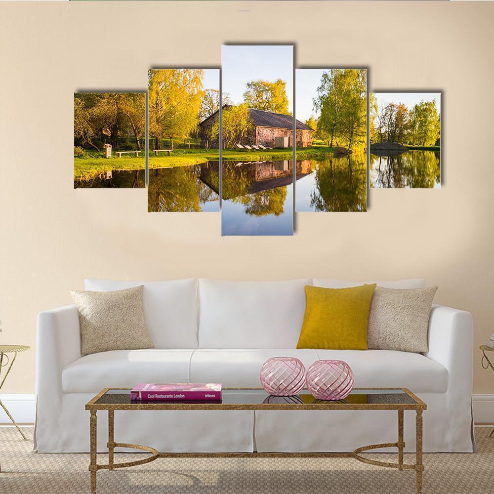 View Of Tree Reflection In The Lake Canvas Wall Art-5 Star-Gallery Wrap-62" x 32"-Tiaracle