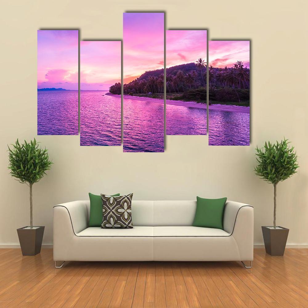View Of Tropical Beach And Sea Canvas Wall Art-5 Pop-Gallery Wrap-47" x 32"-Tiaracle