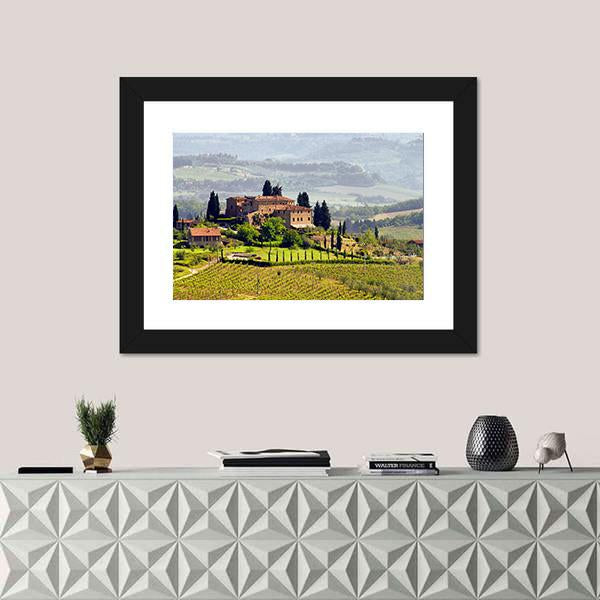 View Of Tuscany Vineyard Canvas Wall Art-1 Piece-Framed Print-20" x 16"-Tiaracle