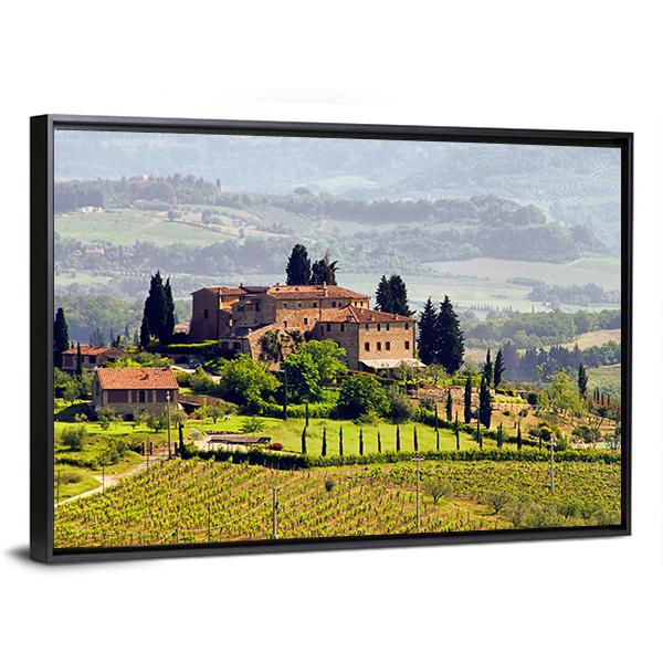 View Of Tuscany Vineyard Canvas Wall Art-3 Horizontal-Gallery Wrap-25" x 16"-Tiaracle
