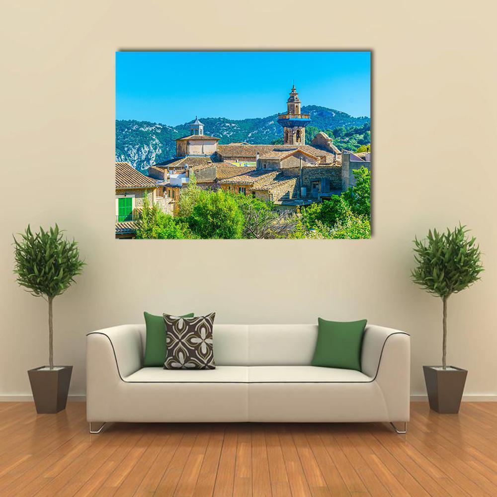 View Of Valldemossa With Catholica Church Canvas Wall Art-1 Piece-Gallery Wrap-48" x 32"-Tiaracle