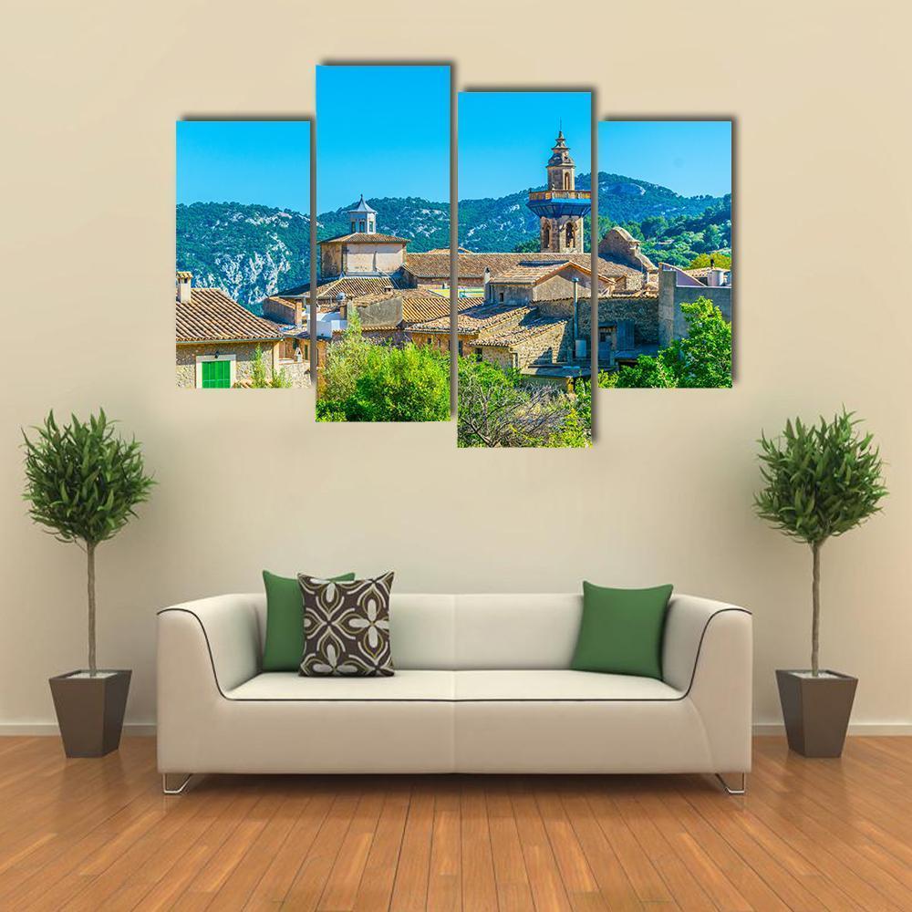 View Of Valldemossa With Catholica Church Canvas Wall Art-4 Pop-Gallery Wrap-50" x 32"-Tiaracle