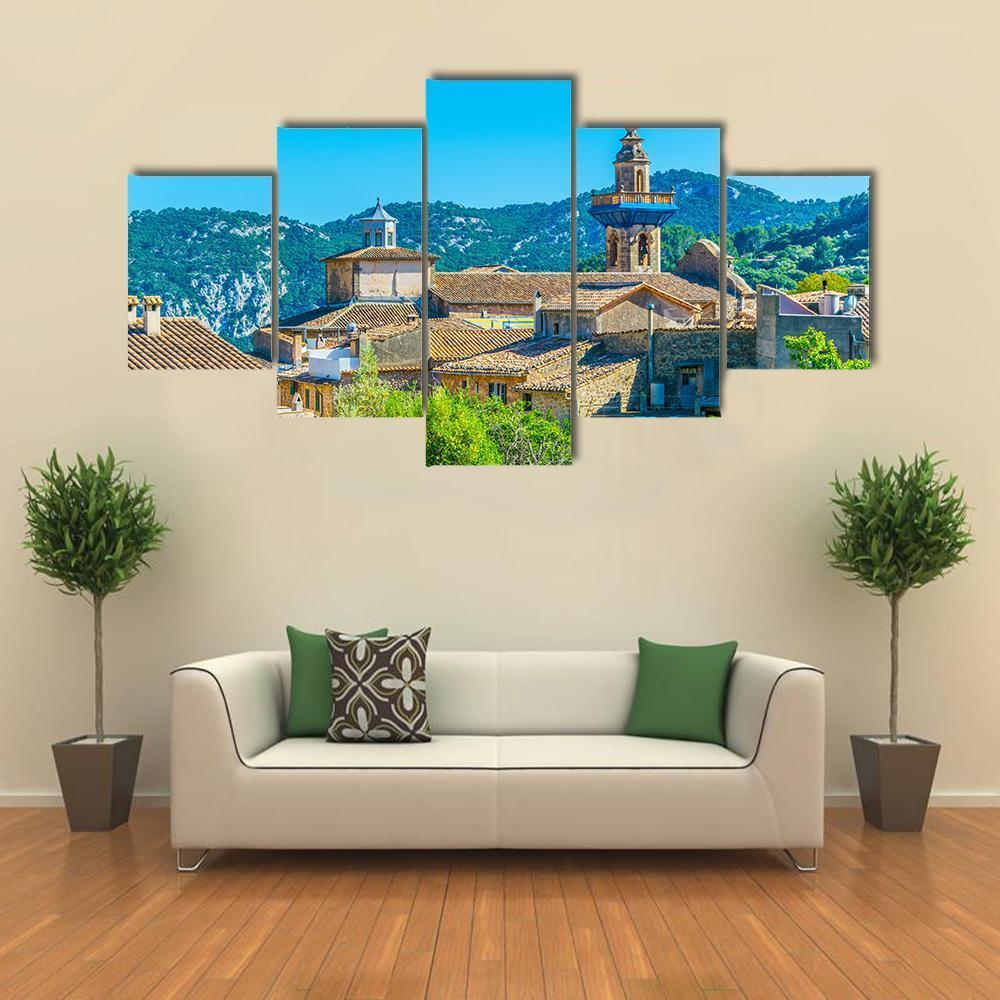 View Of Valldemossa With Catholica Church Canvas Wall Art-5 Star-Gallery Wrap-62" x 32"-Tiaracle