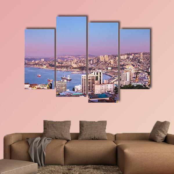 View Of Valparaiso Bay Canvas Wall Art-4 Pop-Gallery Wrap-50" x 32"-Tiaracle
