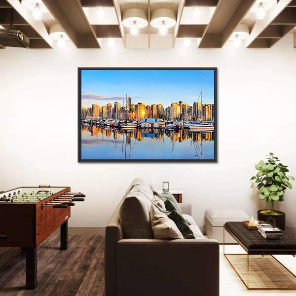 View Of Vancouver Skyline Canvas Wall Art-3 Horizontal-Gallery Wrap-25" x 16"-Tiaracle