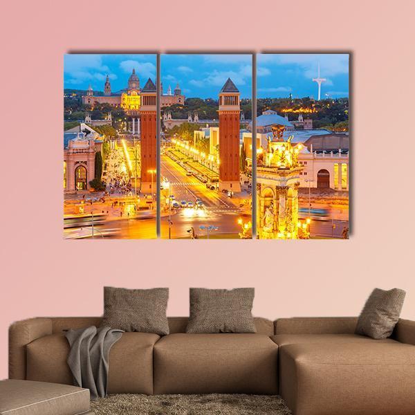 View Of Venetian Columns At Night In Catalonia Canvas Wall Art-3 Horizontal-Gallery Wrap-37" x 24"-Tiaracle