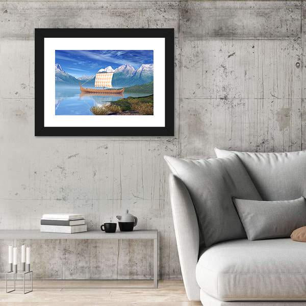 View Of Viking Ship Canvas Wall Art-5 Horizontal-Gallery Wrap-22" x 12"-Tiaracle
