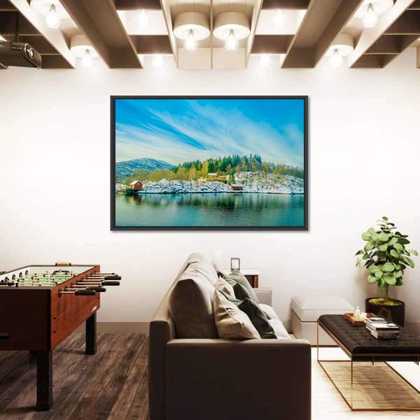 View Of Wooden Houses In A Coastal Scene Canvas Wall Art-3 Horizontal-Gallery Wrap-25" x 16"-Tiaracle