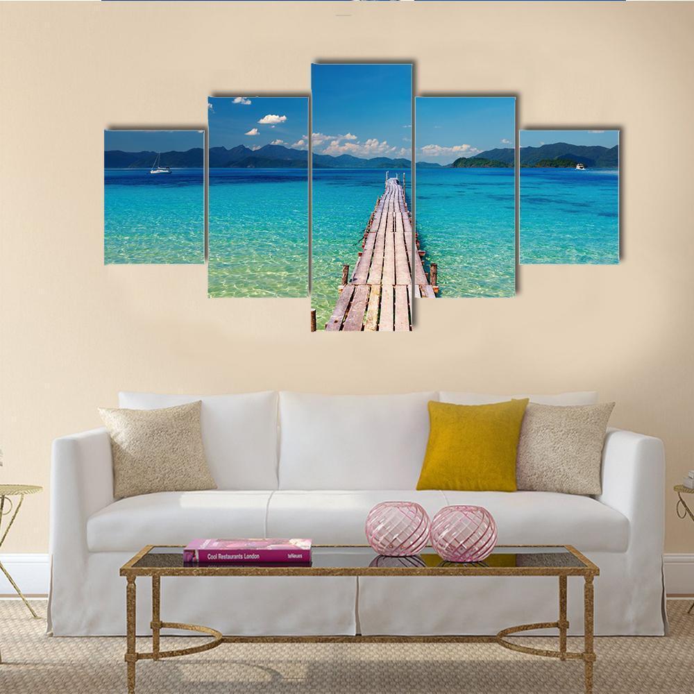 View Of Wooden Pier In Thailand Canvas Wall Art-5 Star-Gallery Wrap-62" x 32"-Tiaracle