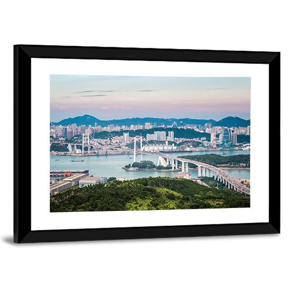 View Of Xiamen Haicang Bridge At Dusk Canvas Wall Art-3 Horizontal-Gallery Wrap-25" x 16"-Tiaracle