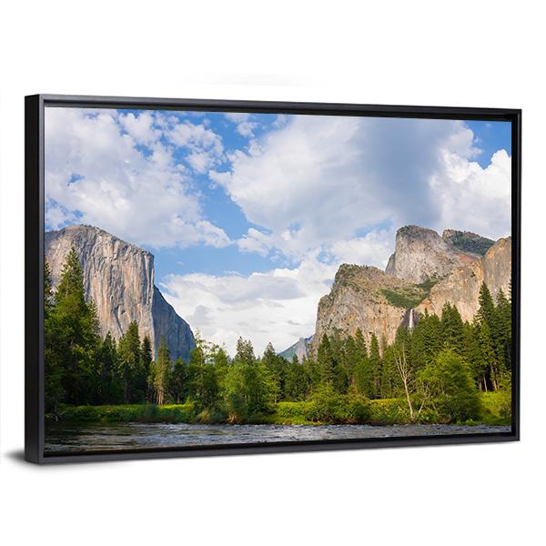 View Of Yosemite Valley Canvas Wall Art-3 Horizontal-Gallery Wrap-25" x 16"-Tiaracle