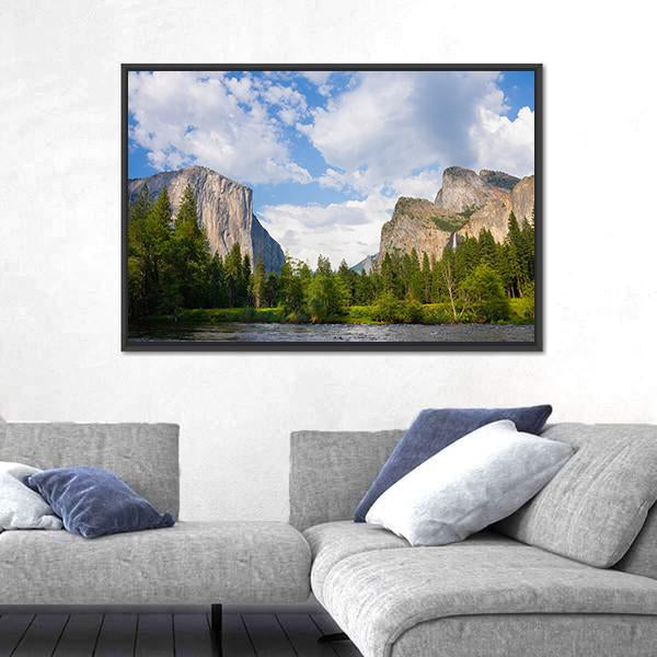 View Of Yosemite Valley Canvas Wall Art-3 Horizontal-Gallery Wrap-25" x 16"-Tiaracle