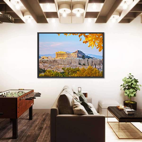View On Acropolis At Sunset Canvas Wall Art-5 Horizontal-Gallery Wrap-22" x 12"-Tiaracle