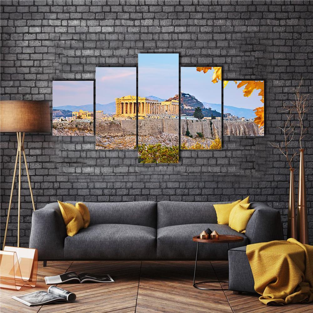 View On Acropolis At Sunset Canvas Wall Art-5 Star-Gallery Wrap-62" x 32"-Tiaracle
