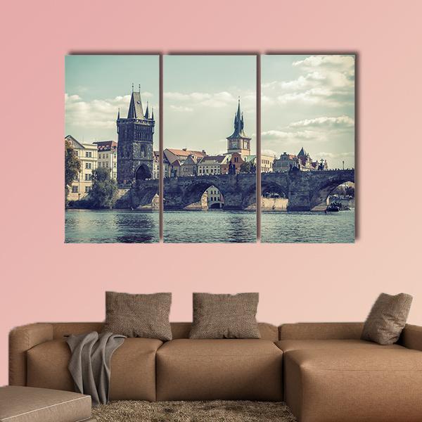 View On Charles Bridge In Prague Canvas Wall Art-3 Horizontal-Gallery Wrap-25" x 16"-Tiaracle