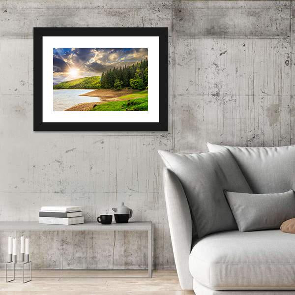 View On Lake Near The Forest Canvas Wall Art-5 Horizontal-Gallery Wrap-22" x 12"-Tiaracle