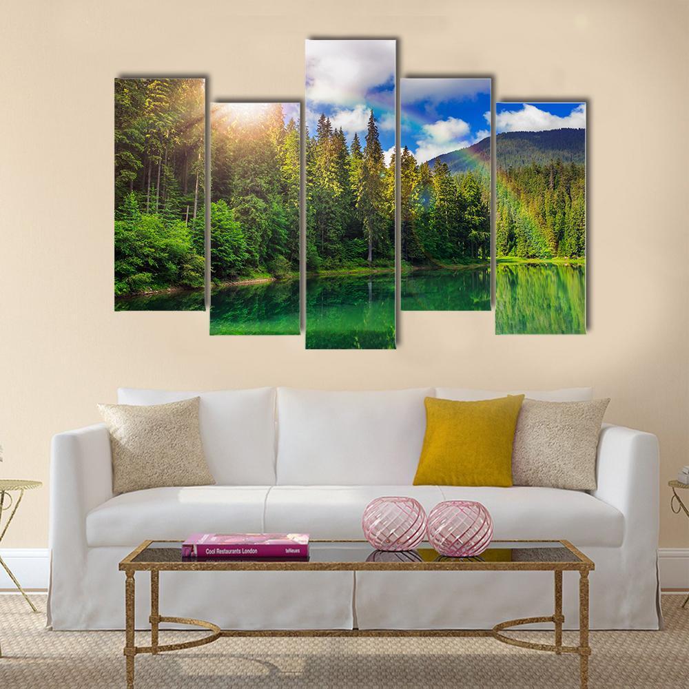 View On Lake Near The Pine Forest Canvas Wall Art-5 Pop-Gallery Wrap-47" x 32"-Tiaracle