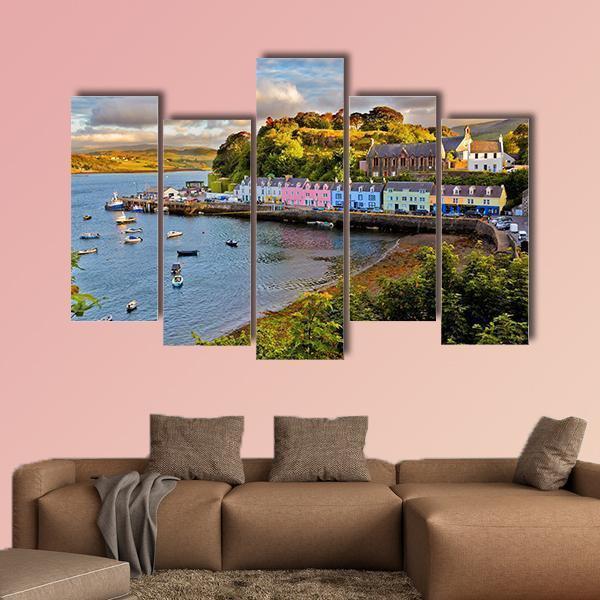 View On Portree Before Sunset Canvas Wall Art-5 Pop-Gallery Wrap-47" x 32"-Tiaracle
