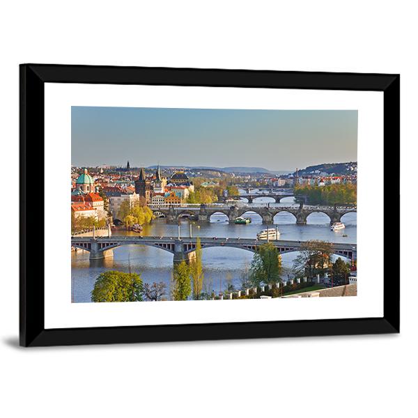View On Prague At Sunset Canvas Wall Art-3 Horizontal-Gallery Wrap-25" x 16"-Tiaracle
