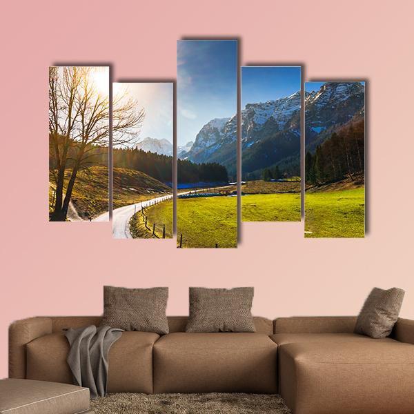 View On Spring Landscape By Berchtesgaden Canvas Wall Art-5 Pop-Gallery Wrap-47" x 32"-Tiaracle