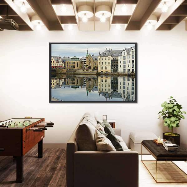 View On Streets And Houses At City Of Alesund Canvas Wall Art-3 Horizontal-Gallery Wrap-25" x 16"-Tiaracle