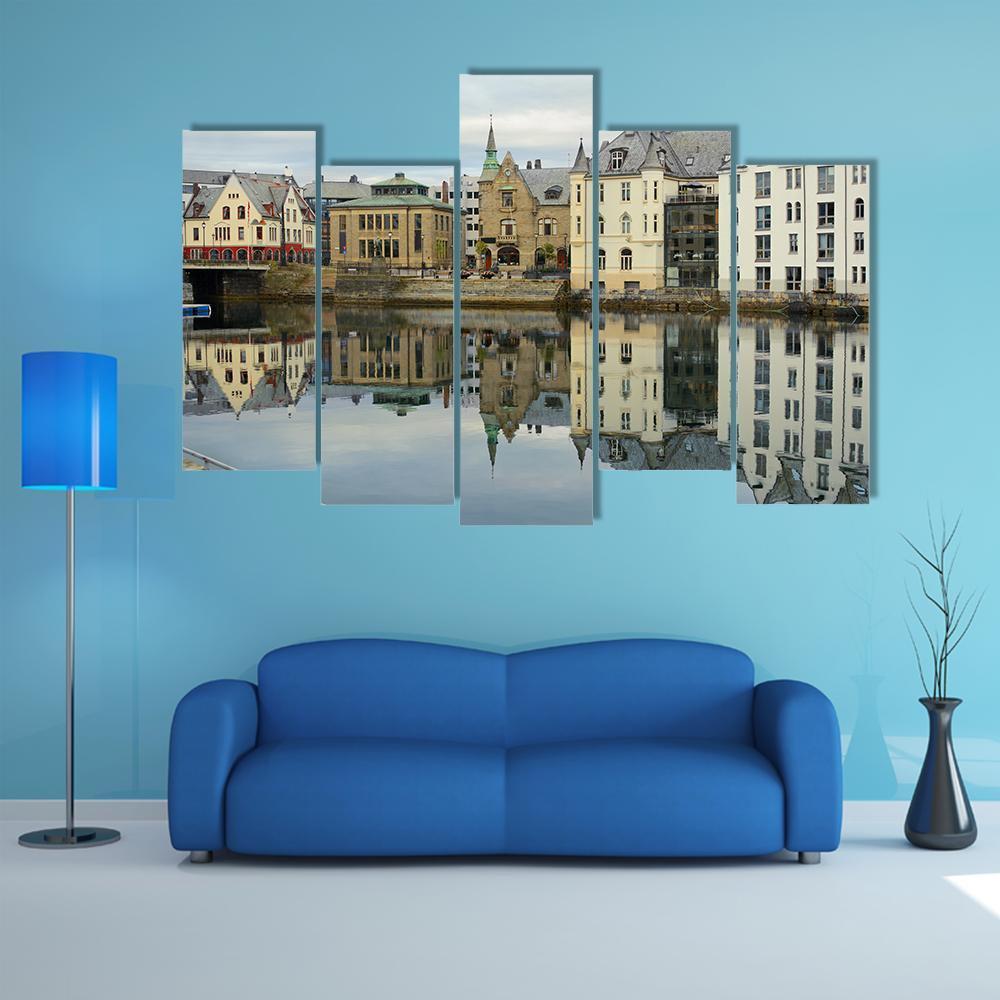 View On Streets And Houses At City Of Alesund Canvas Wall Art-5 Pop-Gallery Wrap-47" x 32"-Tiaracle