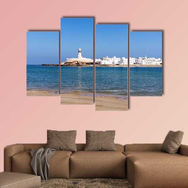 View On Sur Lighthouse In Oman Canvas Wall Art-4 Pop-Gallery Wrap-50" x 32"-Tiaracle