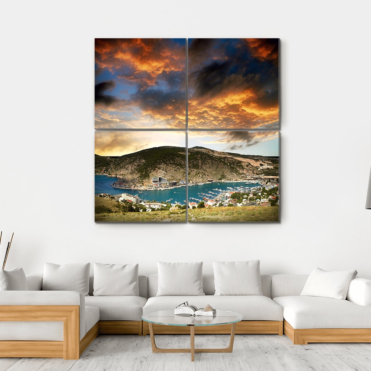 View On The Seascape With Mountains Canvas Wall Art-4 Square-Gallery Wrap-17" x 17"-Tiaracle