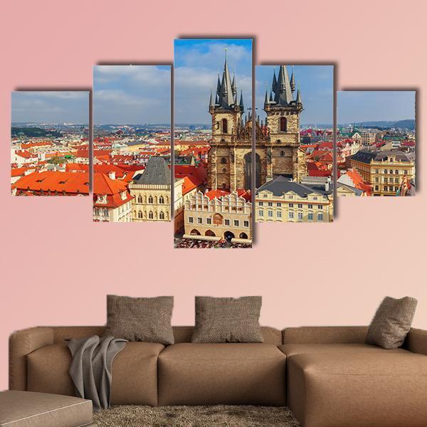 View Over Church Of Our Lady In Prague Canvas Wall Art-5 Star-Gallery Wrap-62" x 32"-Tiaracle