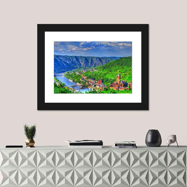 View Over Cochem On The Moselle In Germany Canvas Wall Art-1 Piece-Framed Print-20" x 16"-Tiaracle