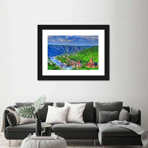 View Over Cochem On The Moselle In Germany Panoramic Canvas Wall Art-1 Piece-36" x 12"-Tiaracle