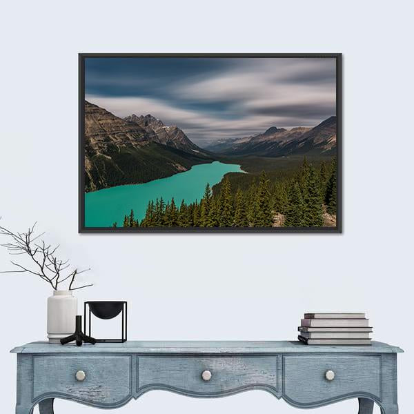 View Over Peyto Lake Canvas Wall Art-1 Piece-Floating Frame-24" x 16"-Tiaracle