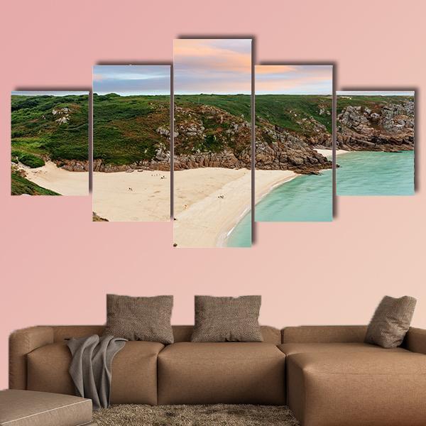 View Over Porthcurno Beach Canvas Wall Art-5 Star-Gallery Wrap-62" x 32"-Tiaracle