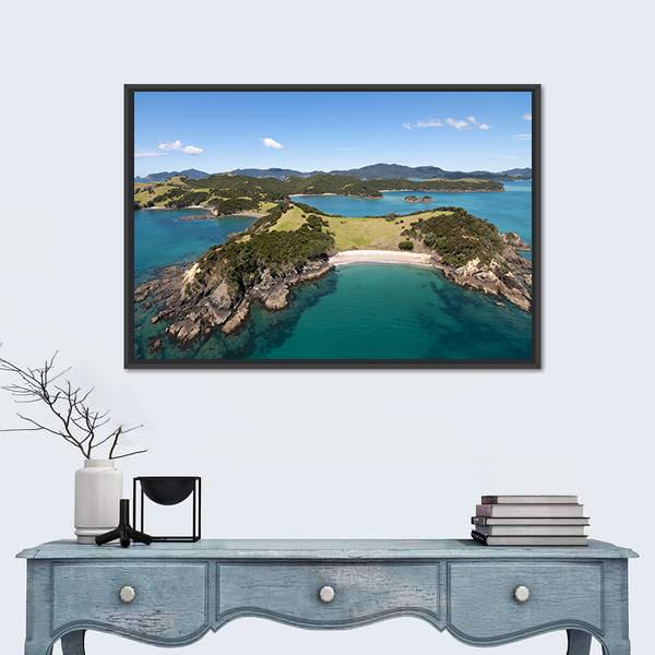 View Over Urupukapuka Island In New Zealand Canvas Wall Art-1 Piece-Floating Frame-24" x 16"-Tiaracle
