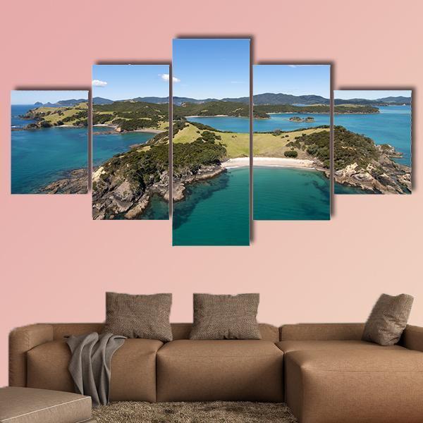 View Over Urupukapuka Island In New Zealand Canvas Wall Art-5 Star-Gallery Wrap-62" x 32"-Tiaracle