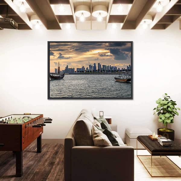 View To The Bay Of Doha Canvas Wall Art-3 Horizontal-Gallery Wrap-25" x 16"-Tiaracle
