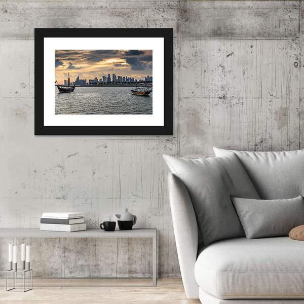 View To The Bay Of Doha Canvas Wall Art-3 Horizontal-Gallery Wrap-25" x 16"-Tiaracle