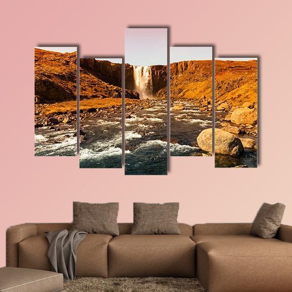 View To The Waterfall In Iceland Canvas Wall Art-5 Pop-Gallery Wrap-47" x 32"-Tiaracle