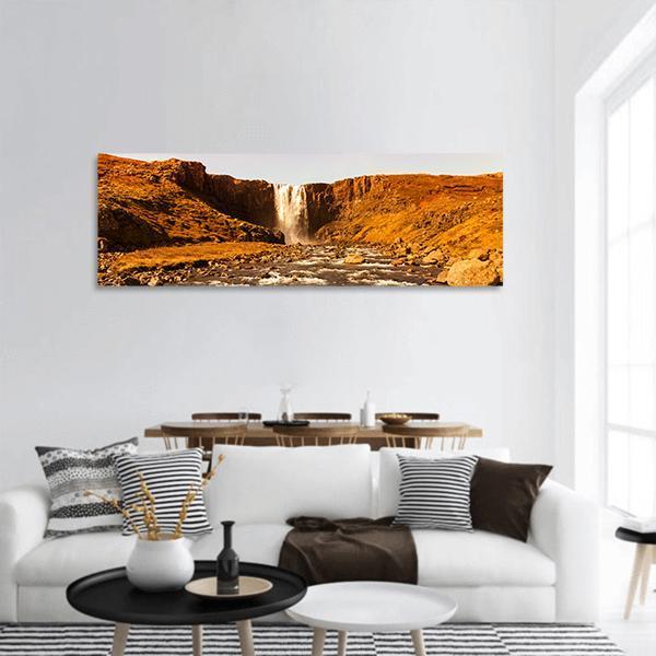 View To The Waterfall In Iceland Panoramic Canvas Wall Art-1 Piece-36" x 12"-Tiaracle