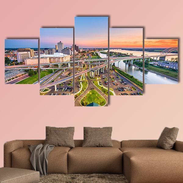 Mud Island Aerial View Canvas Wall Art-5 Star-Gallery Wrap-62" x 32"-Tiaracle