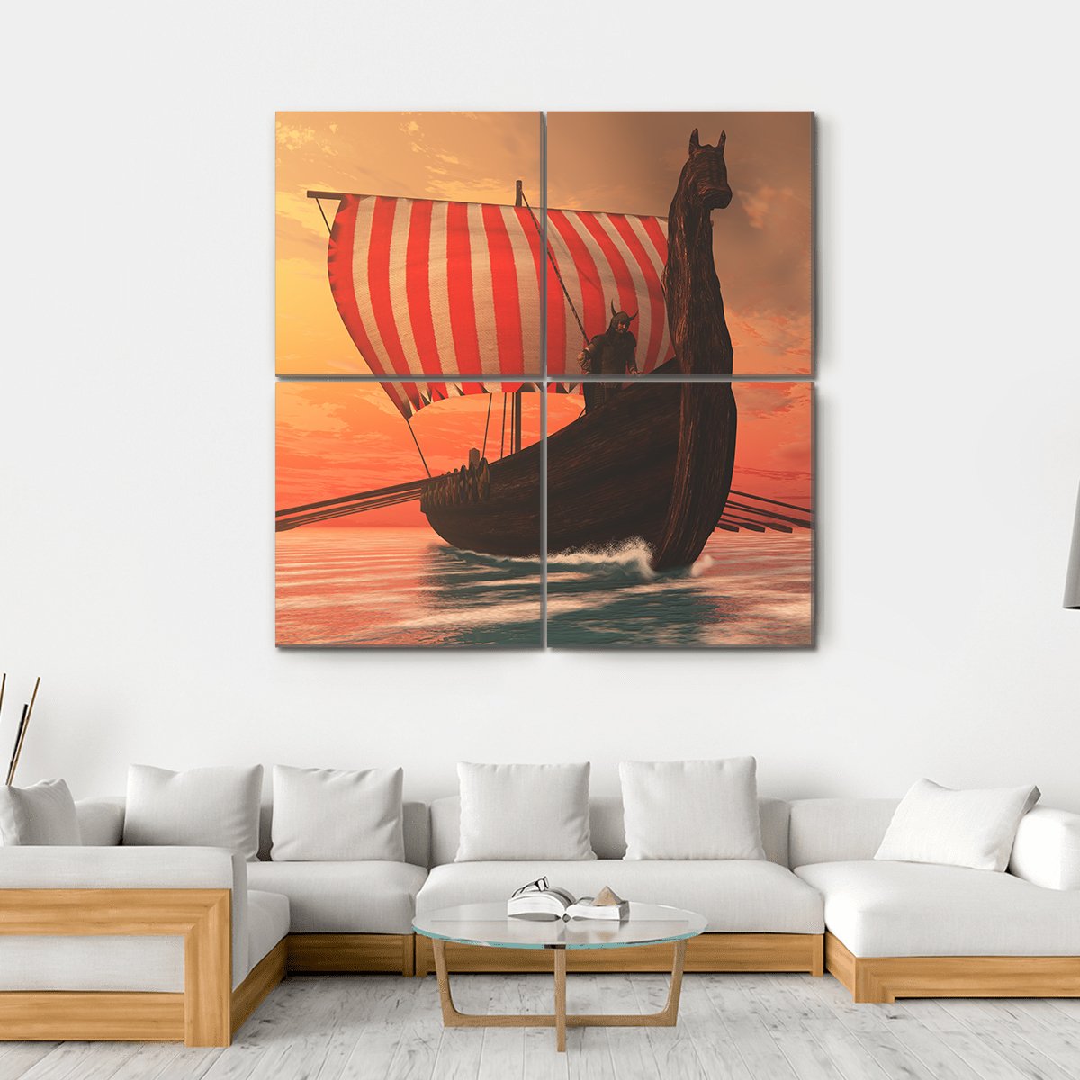 Viking Longboat For Trading Canvas Wall Art-4 Square-Gallery Wrap-17" x 17"-Tiaracle