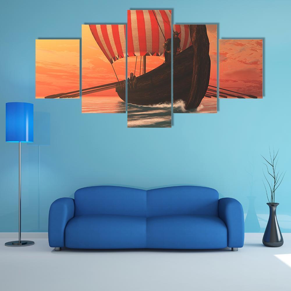 Viking Longboat For Trading Canvas Wall Art-5 Star-Gallery Wrap-62" x 32"-Tiaracle