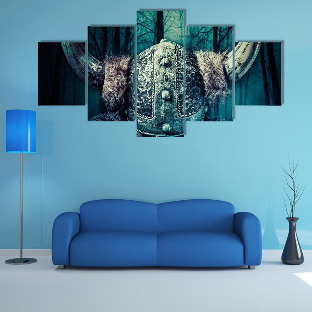 Viking Warrior In Helmet Canvas Wall Art-5 Star-Gallery Wrap-62" x 32"-Tiaracle