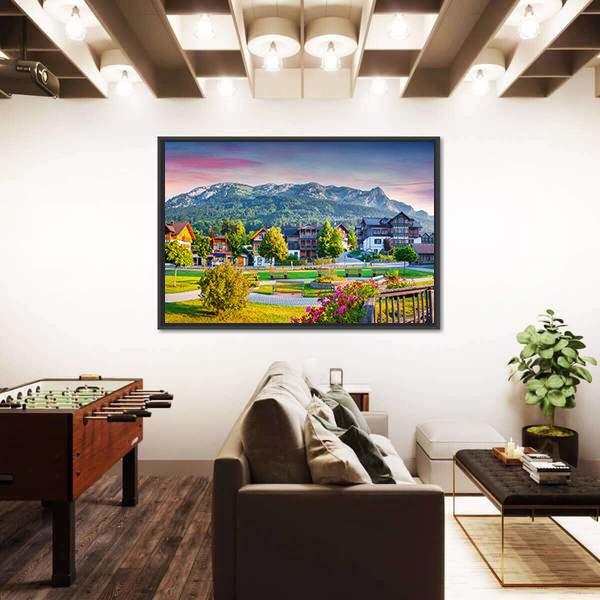 Village Archkogl In Morning Mist Canvas Wall Art-3 Horizontal-Gallery Wrap-25" x 16"-Tiaracle
