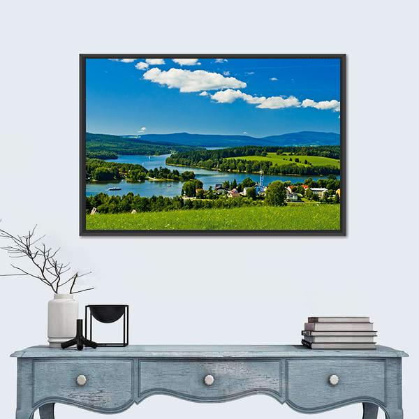 Village Near Lipno Lake Canvas Wall Art-1 Piece-Floating Frame-36" x 24"-Tiaracle